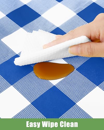Smiry 8 Packs Gingham Disposable Table Cloth, 54 x 108 Inch Waterproof Plastic Tablecloth, Rectangle Blue and White Checkered Table Covers for Picnic, Birthday, Party - color: Blue and White, size: 54"x108" (Pack of 8)
