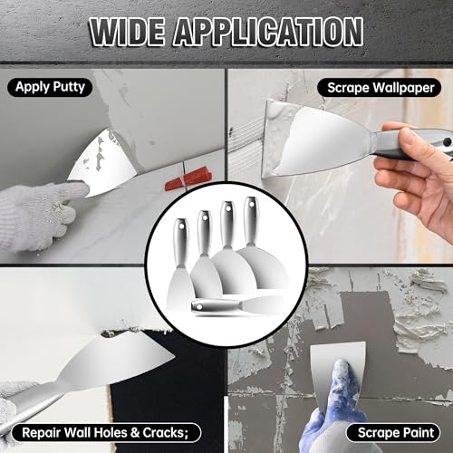 Fishark Putty Knife, 6" One Piece Stainless Steel Scraper | Spackle Knife, Flexible Blade, Easy Clean, for Drywall Repair, Removing Wallpaper, Mud, Applying Plaster & DIY projects - color: 6″