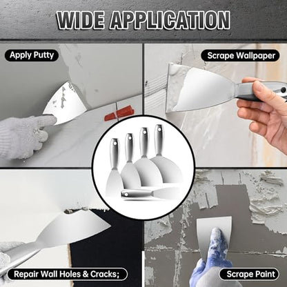 Fishark Putty Knife Set, 2" 3" 4" 6" 8" All-Stainless Steel Scraper, 5Pcs | Spackle Knife, Flexible Blade, Easy Clean, for Drywall Repair, Removing Wallpaper, Mud, Applying Plaster & DIY projects - color: 2" 3" 4" 6" 8"
