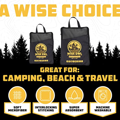 Wise Owl Outfitters Microfiber Camping Towel - Quick Dry Towel for Travel, Backpacking, Hiking, Beach, Gym & Yoga - Compact, Fast Drying & Lightweight - color: Grey, size: X-Large (30x60) + Washcloth (12x24)