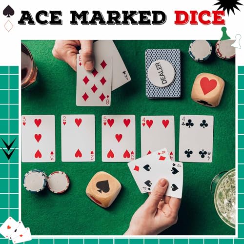 Seenelling 4 Pcs Wooden Marker Dice with Box for Euchre Game,Brown,1.57'' | Ace Indicator for Poker, Wooden Dice Cube with Clear Prints, Great Gift for Card Players, Storage Tube Included
