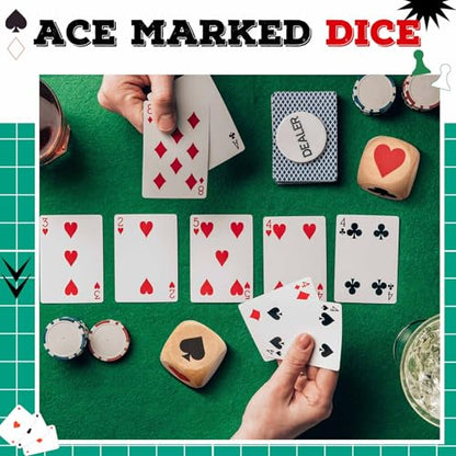 Seenelling 4 Pcs Wooden Marker Dice with Box for Euchre Game,Brown,1.57'' | Ace Indicator for Poker, Wooden Dice Cube with Clear Prints, Great Gift for Card Players, Storage Tube Included