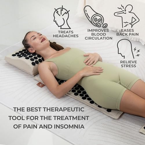 BalanceMate® Acupressure Mat Set with 6,210 Pressure Points for Pain Relief and Relaxation Kit for Back, Neck, and Sleep – Yoga and Meditation Pillow (Soft Cream) - color: Soft Cream