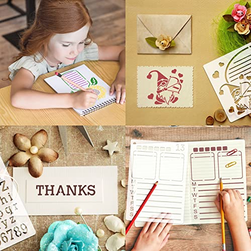 MWOOT 24 Pcs Assorted Drawing Journaling Stencils Set,Mixed Shapes Scale Painting Templates for DIY Albums Schedule Wall Art Decor,Reusable Plastic Paint Template for Diary Card Making (17.8x12.7CM)