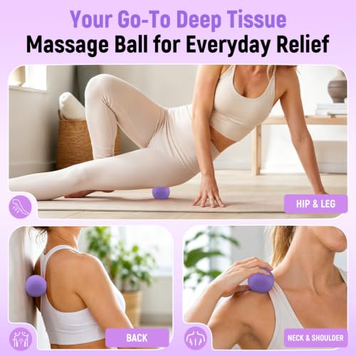Massage Ball Lacrosse Ball for Myofascial Release, Massage Deep Tissue for Back, Neck, Foot Trigger Point Therapy, Full Body Muscle Knots, Relieving Muscle Pain (Purple) - color: Purple