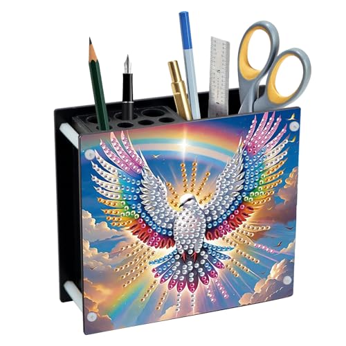 DIY Bird Diamond Art Painting Pen Holder, Diamond Pencil Case Gift, Makeup Brush Multifunctional Ornaments, Pencil Cup Pen Organizer Desktop Storage for Office, Study
