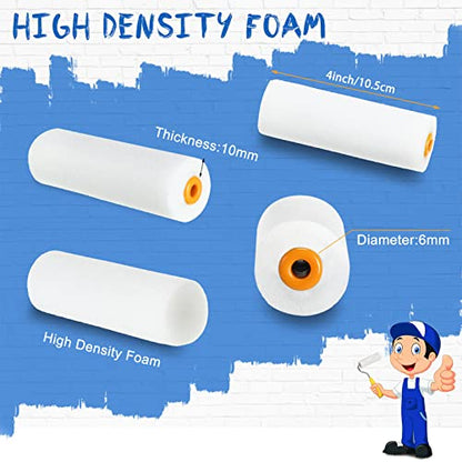 Nuogo 120 Pcs 4 Inch Foam Paint Roller Mini High Density Foam Roller Refills Paint Edger Tool for Walls Brings Smooth Finishes Flat Surfaces (White) - size: 4 Inch