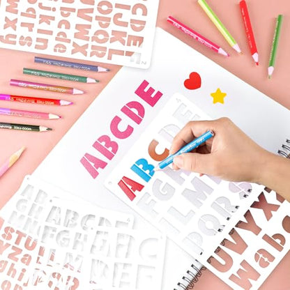 41Pcs Letter Stencils Reusable Small Alphabet Number Stencils for Painting | 1/2,3/4,1,5/4,2Inch,stencil letters,Small Plastic Templates,5 Font,Shape Stencils for Crafts,Drawing, Notebook,Home Decor