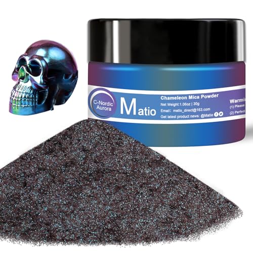 Matio Chameleon Mica Powder, 1.06oz/ 30g Nordic Aurora Chrome Powder | Pearlescent Effect Color Shift Pigment for Resin Craft, Soap Candle Dye, Nail Art,Bath Bomb,Paint,Slime - color: C-Nordic Aurora