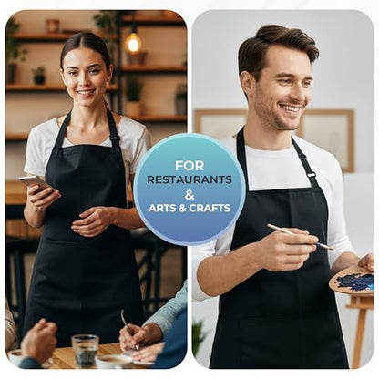Utopia Kitchen 4 Pack Bib Apron Adjustable with 2 Pockets, Water and Oil Resistant, Cooking Kitchen Chef Apron for Women Men - color: Black