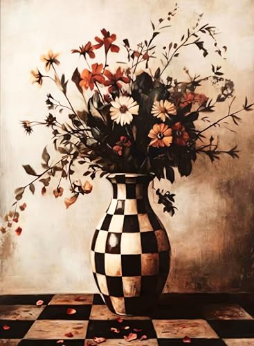 Vintage Floral Dark Paint by Numbers Kit for Adults Canvas, Frameworkless | Easy Adult Paint by Number Kits on Canvas DIY Vintage Floral Dark Painting for Beginners Art by Numbers for Home Wall Decor - color: YH03376