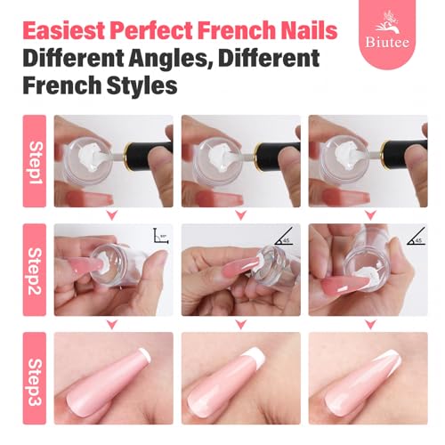 Biutee French Tip Nail Stamper 4PCS Nail Art Stamper Kit with Scrapers | 2 Replacement Nail Stamper Heads Clear Silicone Nails Jelly Stamper Nail Printing Tool for French Manicure Home DIY Art Salon - color: 4pcs