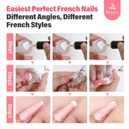 Biutee French Tip Nail Stamper 4PCS Nail Art Stamper Kit with Scrapers | 2 Replacement Nail Stamper Heads Clear Silicone Nails Jelly Stamper Nail Printing Tool for French Manicure Home DIY Art Salon - color: 4pcs