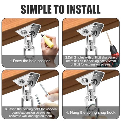 2 Packs Swing Hanger 304 Stainless Steel 1763lbs Capacity Heavy Duty Swing Hardware Set Ceiling Mount Swivel Swing Hook for Hammock Chair, Swing Hanger, Punching Bag,Yoga Outdoor and Indoor