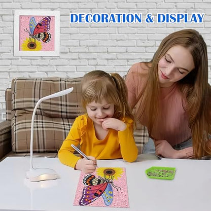 Leixonl Diamond Art Kits for Kids with Framed (7 in) Cartoon Animals DIY Gem Art Painting - Arts & Crafts Gifts for Beginners & Teens (1p-6-in-butterfly) - color: Butterfly