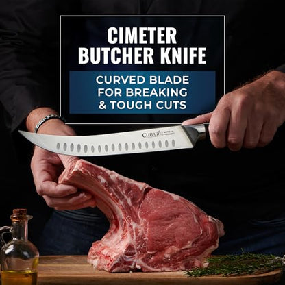 Cutluxe Butcher Knife Set, Brisket, Breaking & Boning Knife with Honing Rod | Carving Blades for Meat Prep, Ultra Sharp German Steel, Full Tang Ergonomic Handles – Grilling Gift - size: 4 Pcs BBQ Set