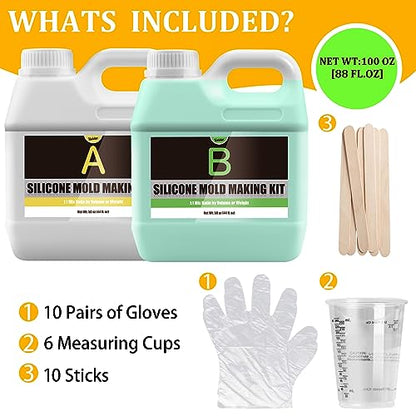 Silicone Molds Making Kit 100oz, Super Elastic 15A Silicone Rubber for DIY Mold Making, Silicone 1:1 Mixing Ratio Fast Curing Green Silicone Mold Kit for Casting Resin Molds/Candle Molds/Soap Molds - color: Green, 100oz