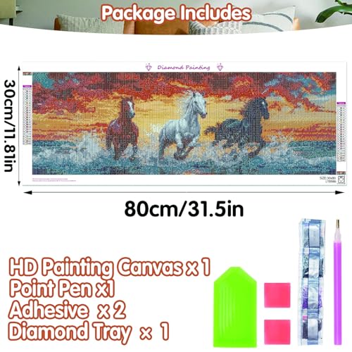 SKRYUIE 5D Large Diamond Painting Kits Horse - DIY Diamond Art Kits for Adults Animal, Full Round Drill - Crystal Embroidery Cross Stitch - Craft for Wall & Office Decor - 12x30 inch / 30x80 cm - color: colorful-3