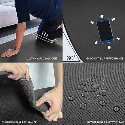Hatha Yoga Large TPE Yoga Mat 6'x4'x1/2" Extra Thick Non-Slip Exercise Mat - for Yoga Pilates & Home Gym Workouts - color: Black
