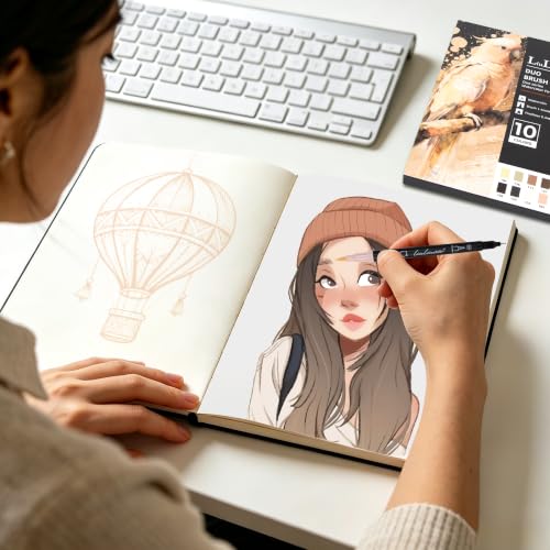 LIULIUCAI 10 Skin Tone Dual Marker, Fine & Brush Tip Pens for Coloring | Skin Color Markers, Flesh Tone Pen for Realistic Portraits, Character Design, Animals Sketching, Hair Outlining, Manga - color: 10 Skin