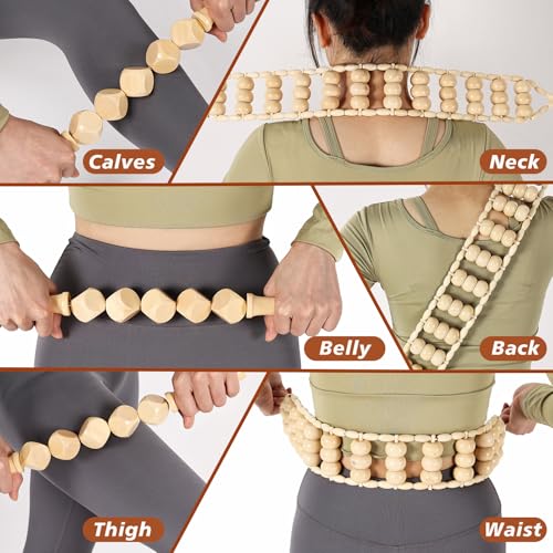 Wood Therapy Tools for Body Shaping,8 in 1 Wood Therapy Massage Tools,Wooden Gua Sha Tools,Lymphatic Drainage Massager,Maderoterapia kit,Wooden Massager Roller Rope for Body Shaping, Beige