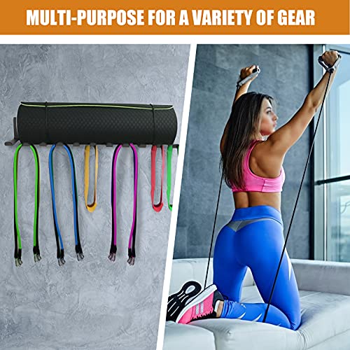 Multi-Purpose Storage Rack Resistance Bands Hook Gym Storage Rack Fitness Bands Rack Heavy Duty Rack 11 Hooks for Resistance Bands, Straps, Jump Ropes, Foam Rollers, Weight Belts, Tools (L-23") - style: L-23"