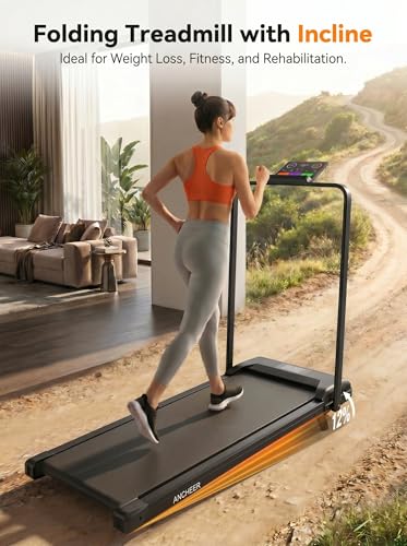 ANCHEER Walking Pad with Handle Bar, 12% Incline, Foldable Treadmill - color: BBlackk