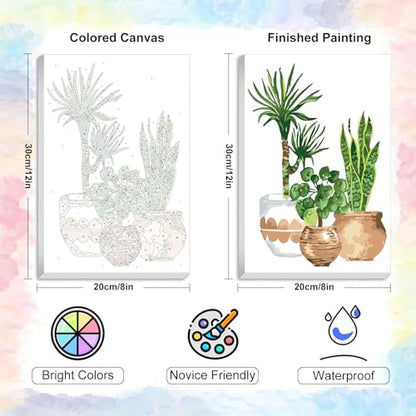 Yezavesu Framed Paint by Numbers Kit for Adults Beginner & Kids Ages 8-12, Easy Green Plant Paint by Numbers with Frame, DIY Number Painting for Adults Plants for Home Wall Decor Gift 8X 12 inch | With Frame Canvas 8x12 inch, DIY Acrylic Painting by Numbe