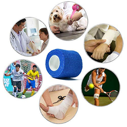12 Pack Self Adhesive Bandage Wrap, 1" x 5 Yards, Cohesive Athletic Tape | Athletic Elastic Cohesive Bandage for Sports Injury,Strain,Knee & Wrist,Ankle Sprains & Swelling First Aid - size: 1x180 Inch (Pack of 12)