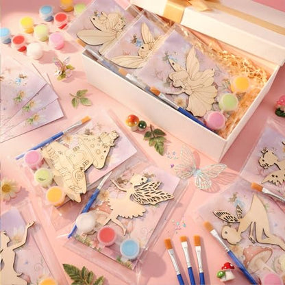 Saypacck 24 Pcs Fairy Birthday Party Favors Wooden Paint Craft Kits | Fairy Theme for Goodie Bags, Organza Bag Packaging, Kids Party Activity, Wooden Ornaments DIY - style: Fairy