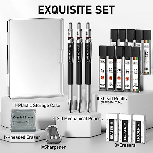 Four Candies Art Mechanical Pencil Set 3PCS 2MM Mechanical Pencils+Metal Mechanical Pencil Set - 3PCS 0.5mm Art Mechanical Pencils