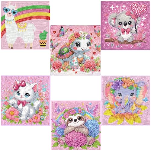 Acelii 6 Pack Elephant Diamond Painting Kits for Kids, 5D DIY Art Set | Cute Elephant Gem Art Kit for Kids & Beginners, Full Round Big Gems, Home Wall Decor, 6 x 6 Inch Craft Gift - color: KD78-KD79-KD80-KD81-KD82-KD83-1