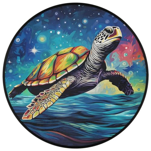 Ocean Turtle Round Area Rug 3Ft Abstract Turtle Circle Carpet Floor Mat - color: Ocean Turtle, size: 3 ft