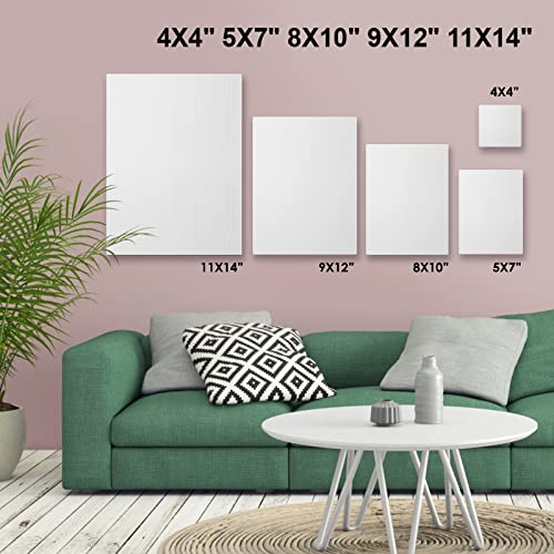 18Pcs Stretched Canvases, Multi Pack 4x4, 5x7, 8x10, 9x12, 11x14 | Primed White Set, 100% Cotton Artist Blank Canvas Boards for Painting, Acrylic Pouring, Oil Paint - color: White, size: Multi Pack-18 Pcs