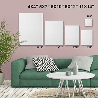 18Pcs Stretched Canvases, Multi Pack 4x4, 5x7, 8x10, 9x12, 11x14 | Primed White Set, 100% Cotton Artist Blank Canvas Boards for Painting, Acrylic Pouring, Oil Paint - color: White, size: Multi Pack-18 Pcs