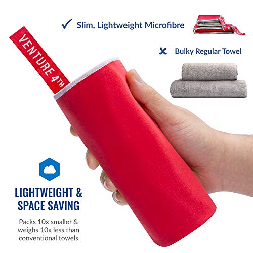 VENTURE 4TH Quick Dry Travel Towel, Ultra Soft Microfiber - 3 Sizes | Odor-resistant, absorbs 7x more than cotton. Fast-drying, skin-friendly microfiber. Includes tear-resistant carry bag. - color: Red White, size: 60.00" x 31.50"