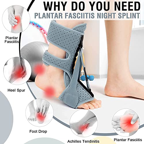 Plantar Fasciitis Night Splint-Upgrade 3 Adjustable Planter Facetious Relief Brace,Support Relief Foot Drop Achilles Tendonitis Day Night(Gray-2PC)