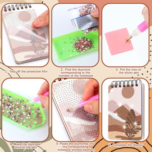 Fuyoooo 12 Pcs Boho Diamond Art Notebook Kits for Adults, 4.72 x 2.83 Inch | Boho Diamond Art Notebook, Rustic DIY Cover Notebook Diamond Painting for Beginners, 5d Journal Art Notepad Accessories - style: Boho