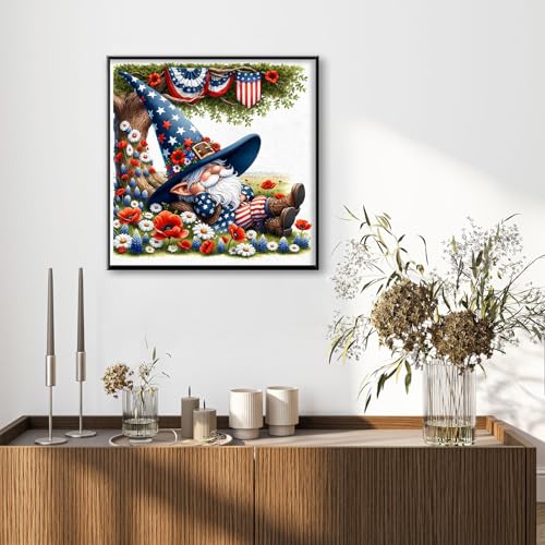 Gnome Diamond Art Kits for Adults Beginners 14x14 in, DIY Craft Gift | American Flag Diamond Painting Kits for Adults, Stress Relief, Home Wall Decor, 5D Full Round Drill Gem Art - color: DP-US17