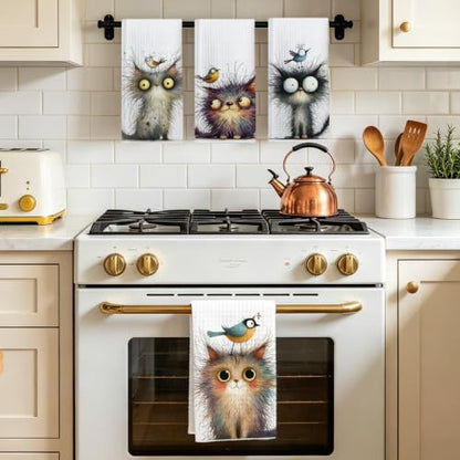 4 Pcs Funny Bird Cat Kitchen Towels, Cute Cats Gifts Reusable Hand Towels02 - color: Multi 1621