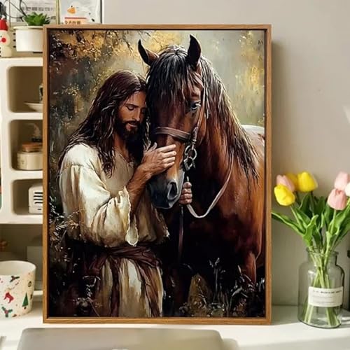Paint by Numbers Kit for Adults, Adult Paint by Number Kits 16x20 Inch | Jesus Paint by Numbers Kit for Adults, Acrylic Painting by Numbers, DIY Arts and Crafts for Gifts or Home Decor - color: Jesus and the Horse