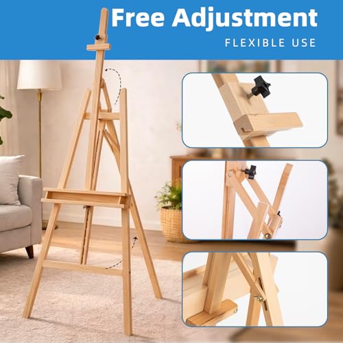 Large A-Frame Solid Beechwood Studio Easel for Painting | Adjustable Artist Easel with Storage Drawer, Display Easel Stand Holds Canvas Up to 48 Inches, Natural - style: Natural