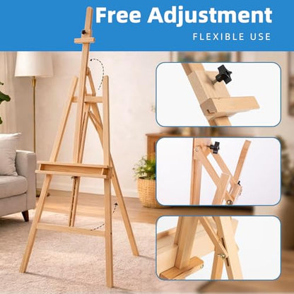 Large A-Frame Solid Beechwood Studio Easel for Painting | Adjustable Artist Easel with Storage Drawer, Display Easel Stand Holds Canvas Up to 48 Inches, Natural - style: Natural