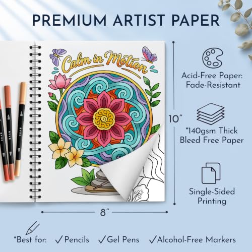 Adult Coloring Book for Women with 24 Markers, Spiral-Bound Stress Relief | Coloring Books for Adults with Markers, 32 Soothing Designs for Relaxation, Mindfulness & Anxiety Relief, Self-Care Gift - color: Calm Vibes Marker Bundle