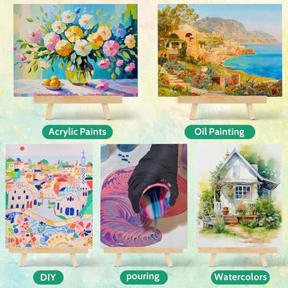6 Pack 8x10 Inch Canvas Boards with Easel – Beginner Painting Kit for Acrylic, Oil, and Watercolor Crafts, Perfect for Sip and Paint Parties