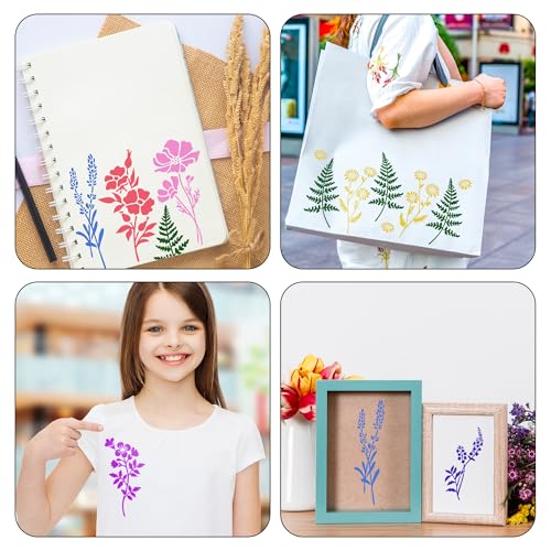 Stencils for Painting, 18 Pcs Reusable Floral Templates for Wood Signs, Botanical Flower Patterns for Furniture & Walls, Art Stencils for DIY Professional Crafts, Leaf & Vine Designs - style: Flower