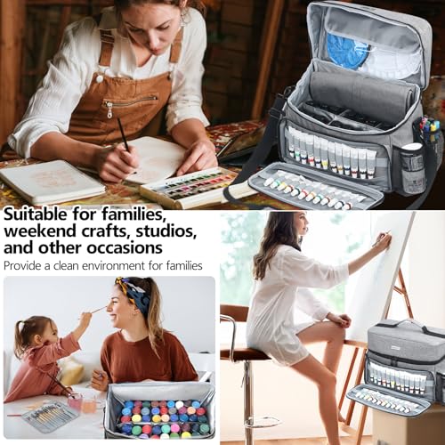 Acrylic Paint and Brush Set Organizer Bag - Carrying Case Compatible with Apple Barrel, Shuttle Art, Caliart Art Supplies - Includes Detachable Paint Brush Holder - for Home/Travel/Outdoor (Pro Gray) - color: Pro Gray
