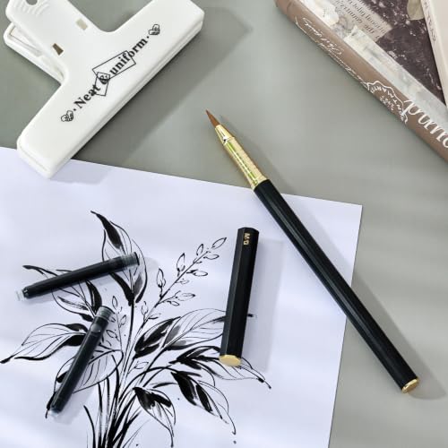 M&G Calligraphy Pen Set, 1 Pcs Fountain Pen with 6 Pcs Refillable Black Ink Cartridges, Soft Brush Tip, Portable Calligraphy Brush Pens for Beginner Hand Lettering Writing Drawing Supplies (Black)
