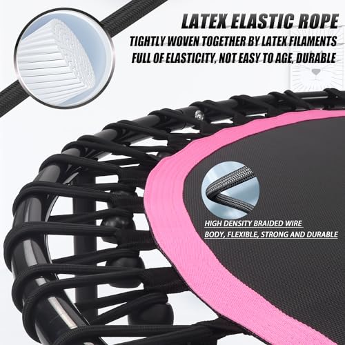 Newan 40"-48" Silent Mini Trampoline Fitness Trampoline Bungee Rebounder Jumping Cardio Trainer Workout for Adults-Max Limit 330lbs - color: 48" Round Pink (have Handle)