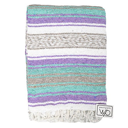Open Road Goods Multi Color Mexican Falsa Blanket - Handwoven in Mexico - Great for The Beach, Picnics, Yoga, or a Throw! (Mint/Purple) - color: Mint/Purple
